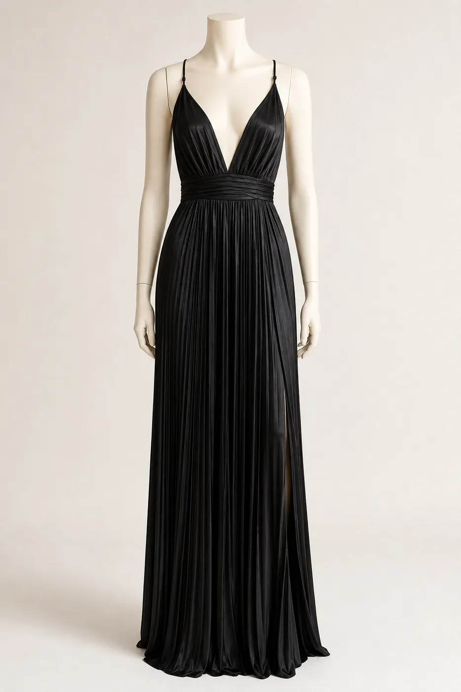 Signature Long Pleated Satin Dress No.17